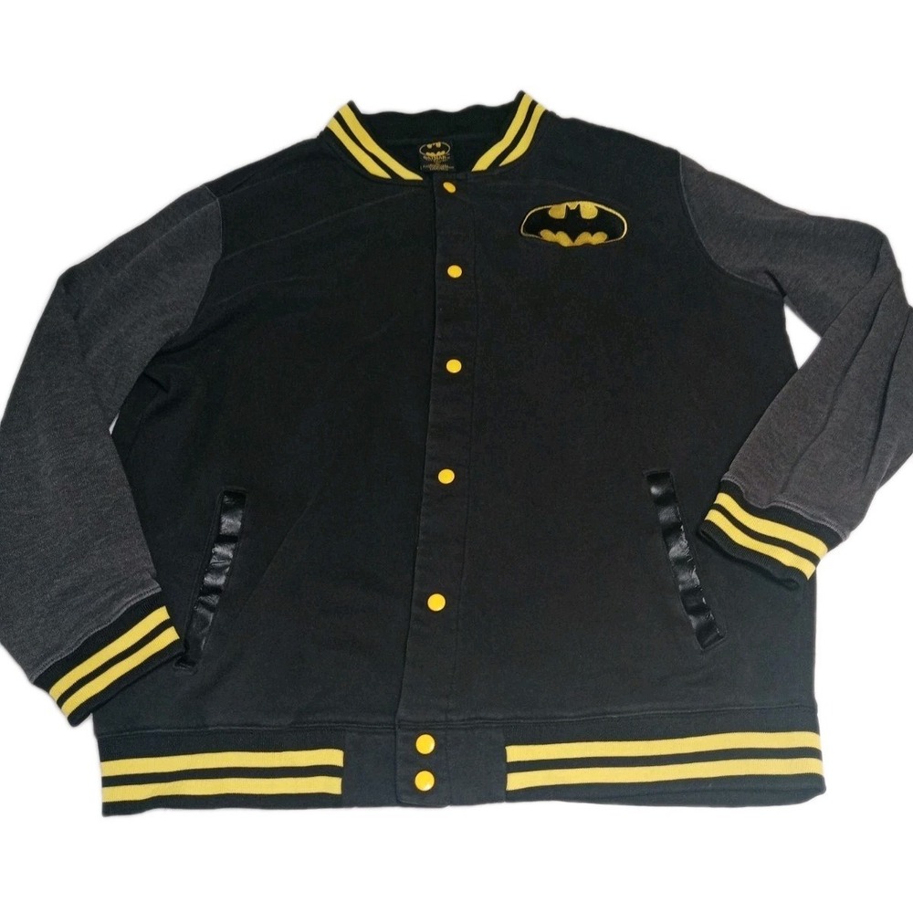 DC Comics Batman Varsity Jacket XL Black Yellow Snap Front‎ Long Sleeve Bomber - Picture 2 of 13